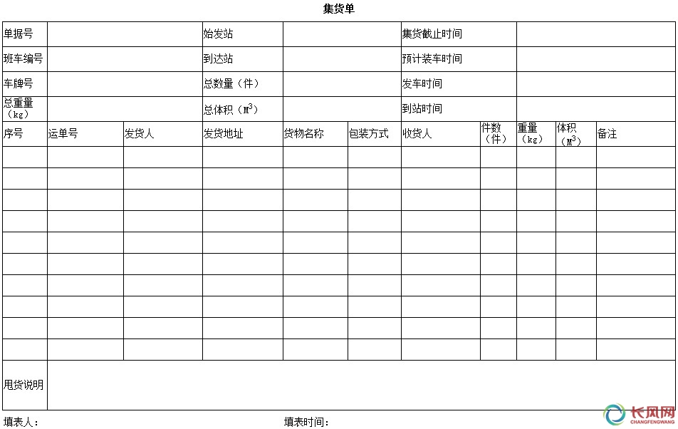 公路货物运单 运输计划 集货单